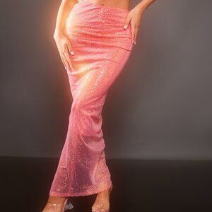Pretty Little Thing - Pink Sequin Split Back Detail Midaxi Skirt